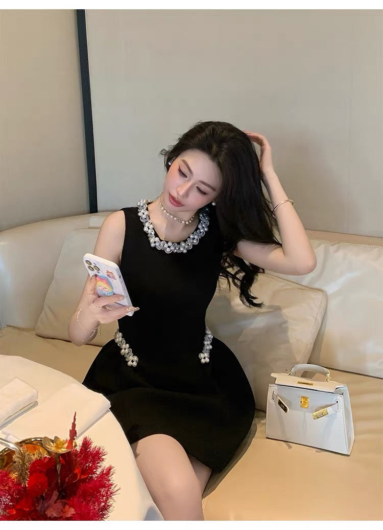 【dress】パール付きフレアミニワンピース  N3723
