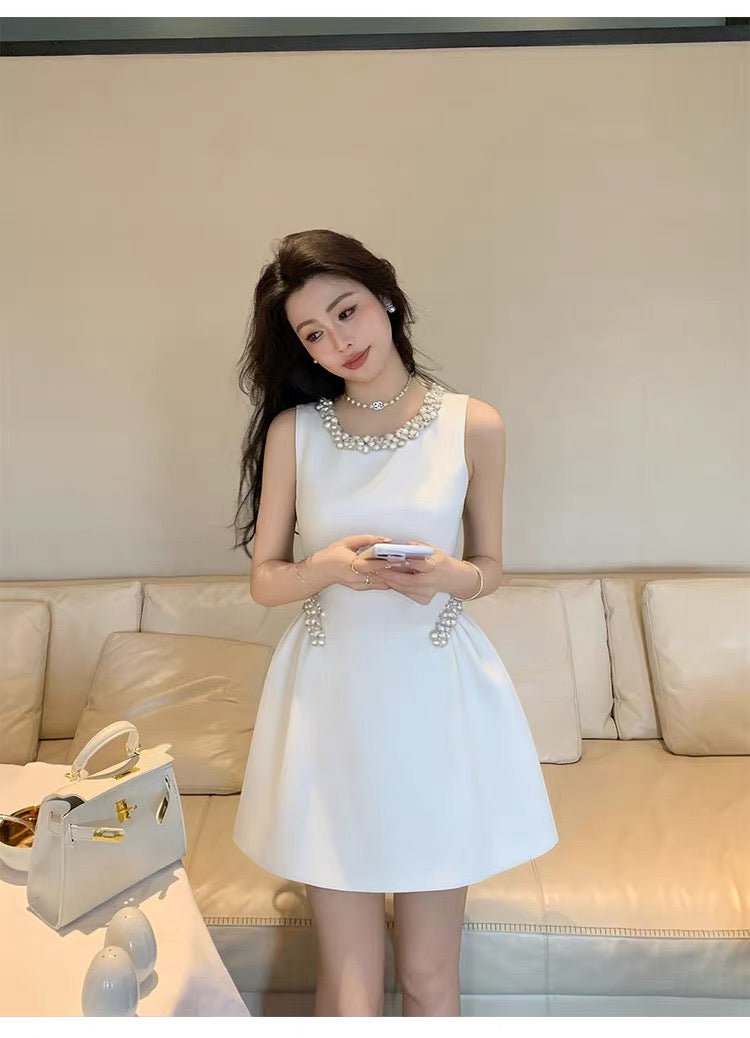 【dress】パール付きフレアミニワンピース  N3723