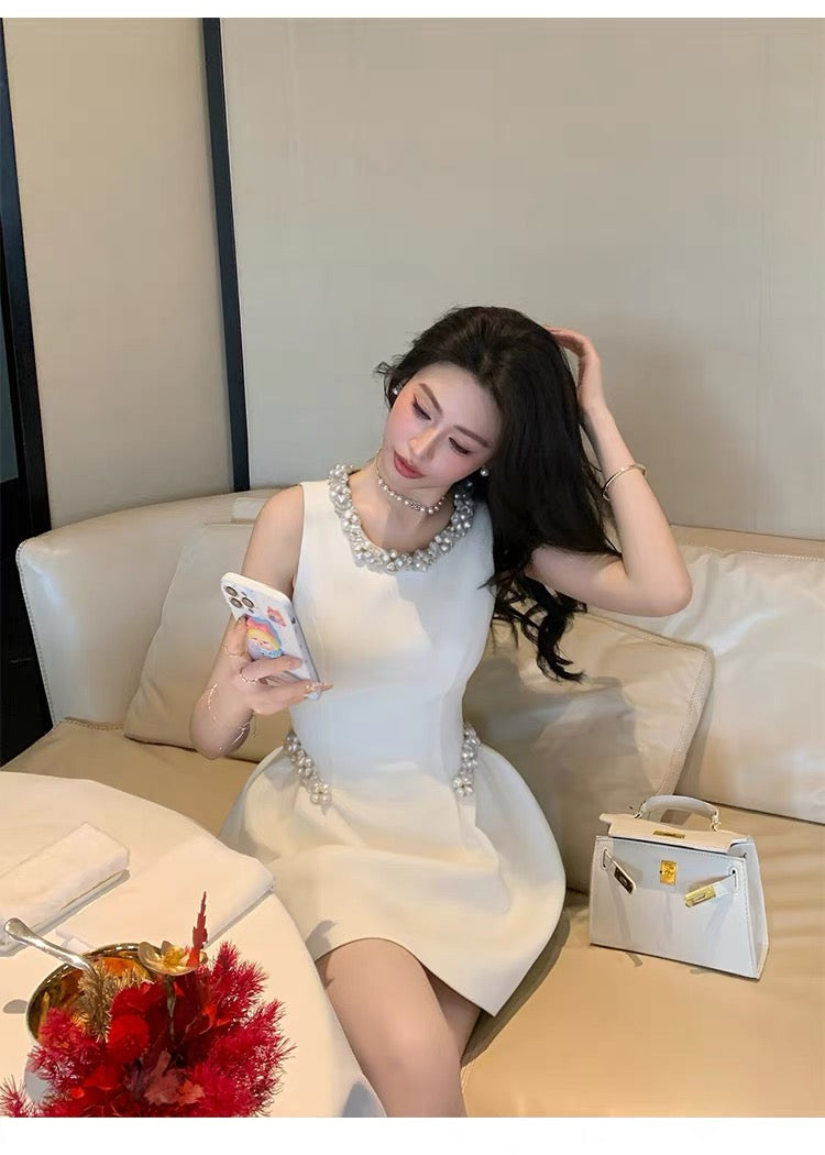 【dress】パール付きフレアミニワンピース  N3723