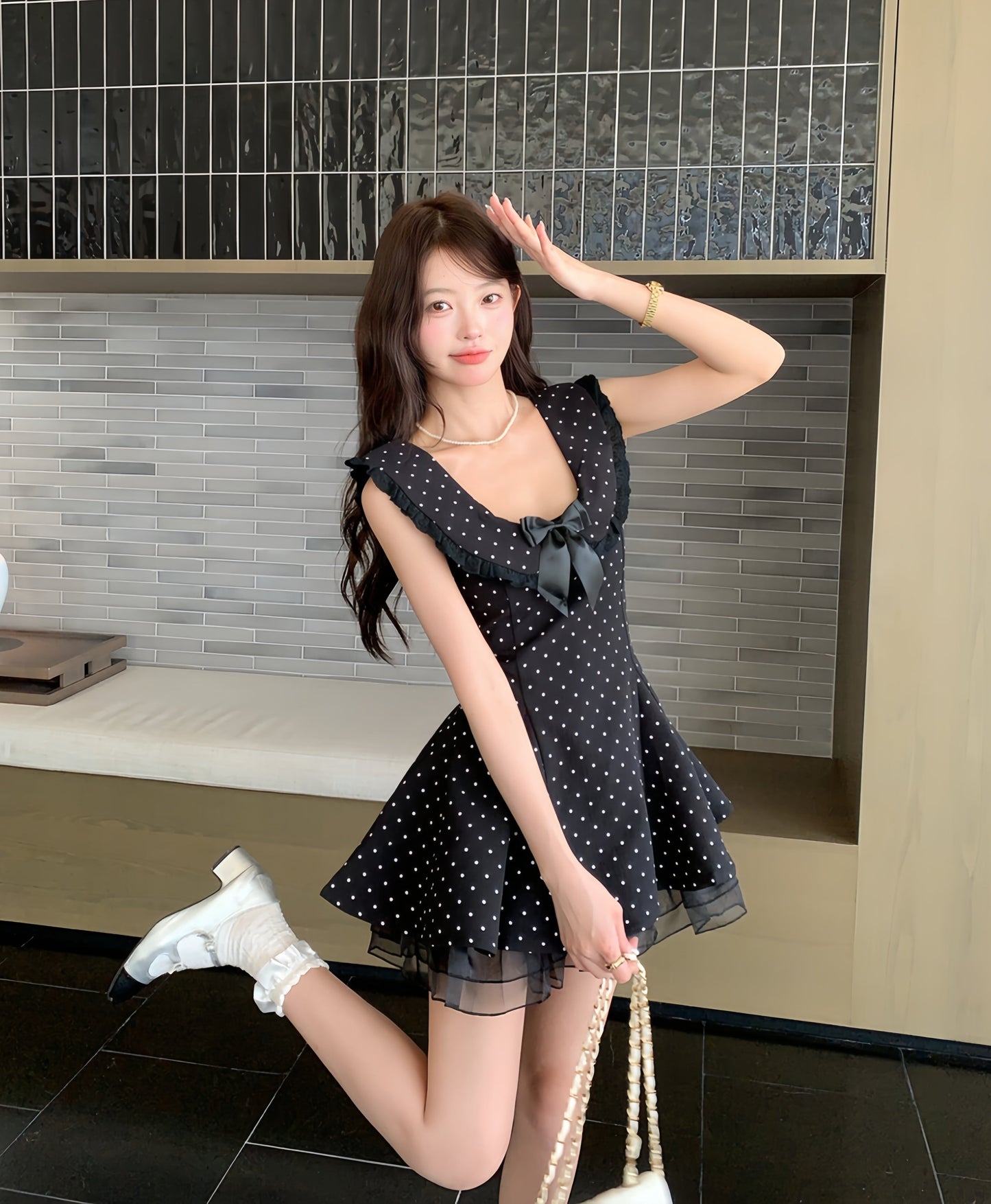 【dress】フリルドッキングドットミニワンピース　K0623