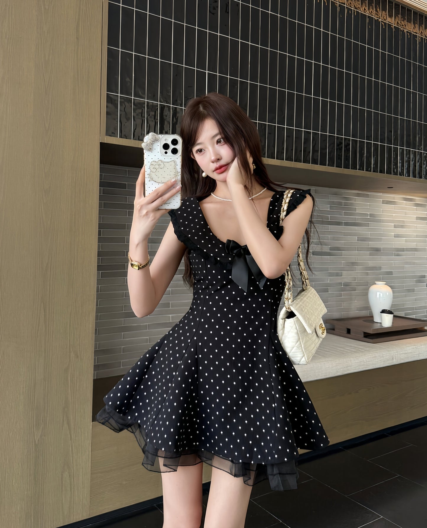 【dress】フリルドッキングドットミニワンピース　K0623