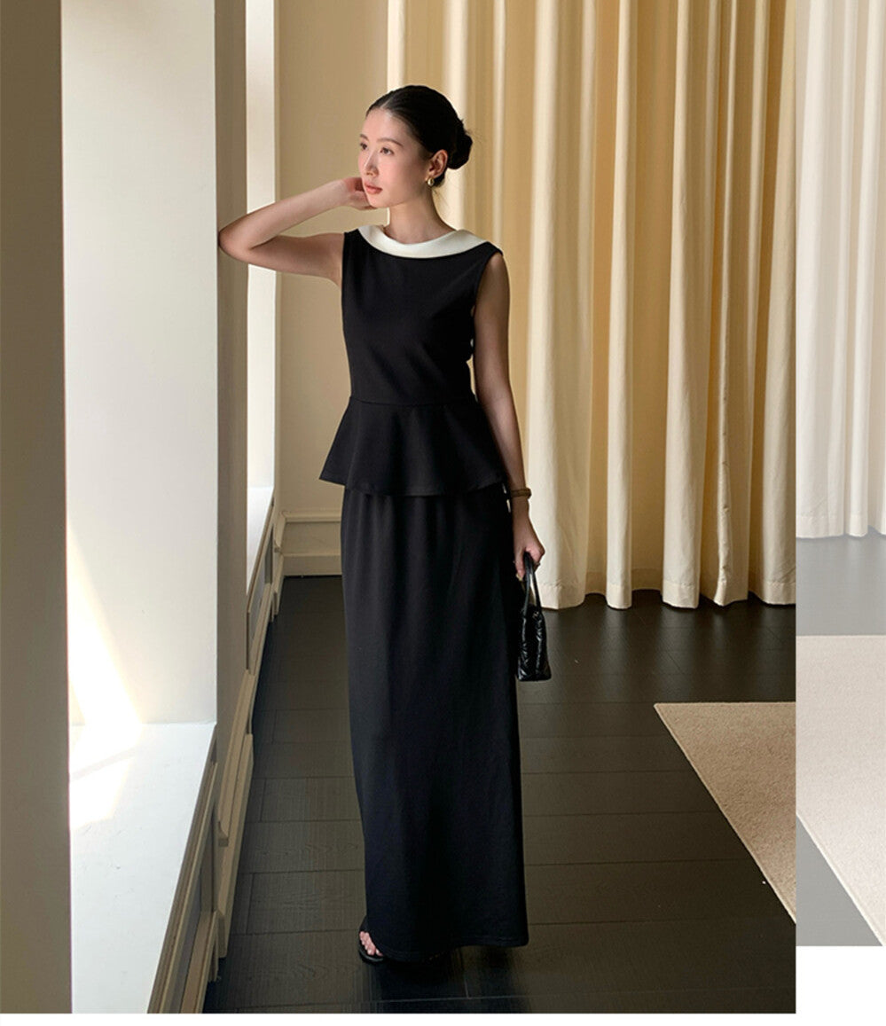 【set】ペプラムトップス×ロングスカートセット   N3727