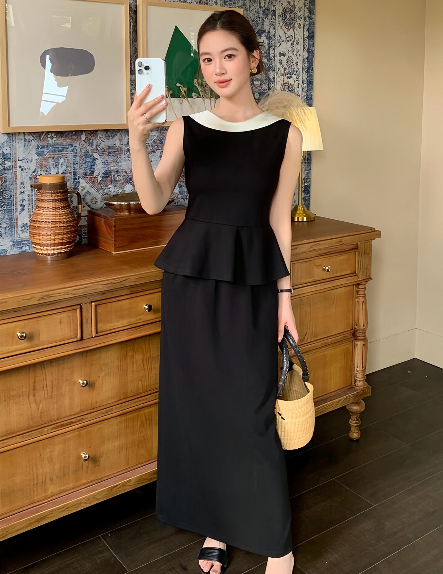 【set】ペプラムトップス×ロングスカートセット   N3727