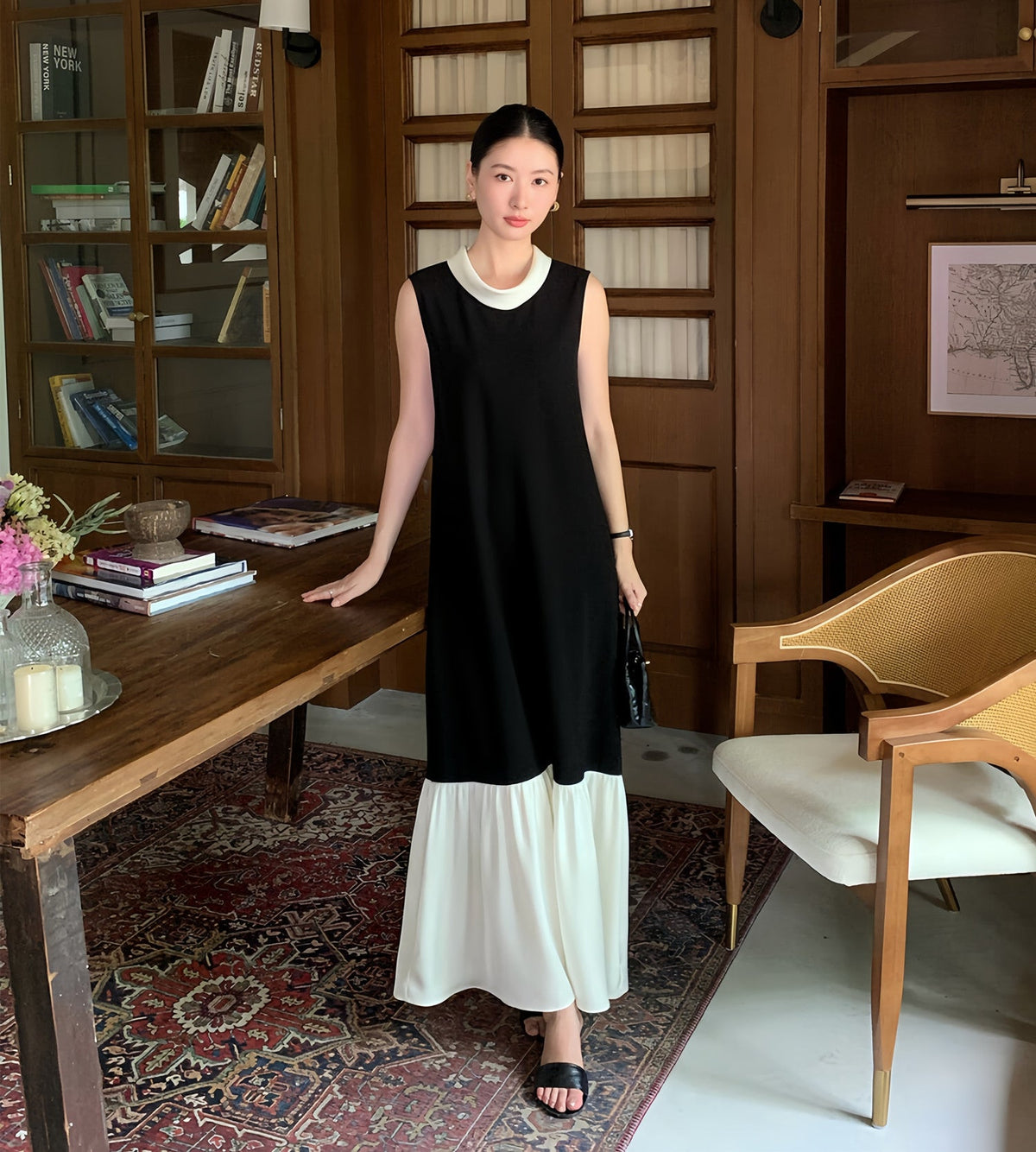 【dress】ドッキングノースリーブロングワンピース  N3728