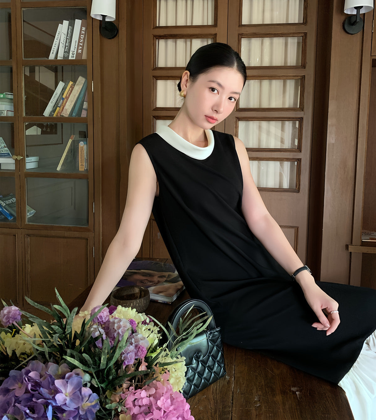 【dress】ドッキングノースリーブロングワンピース  N3728
