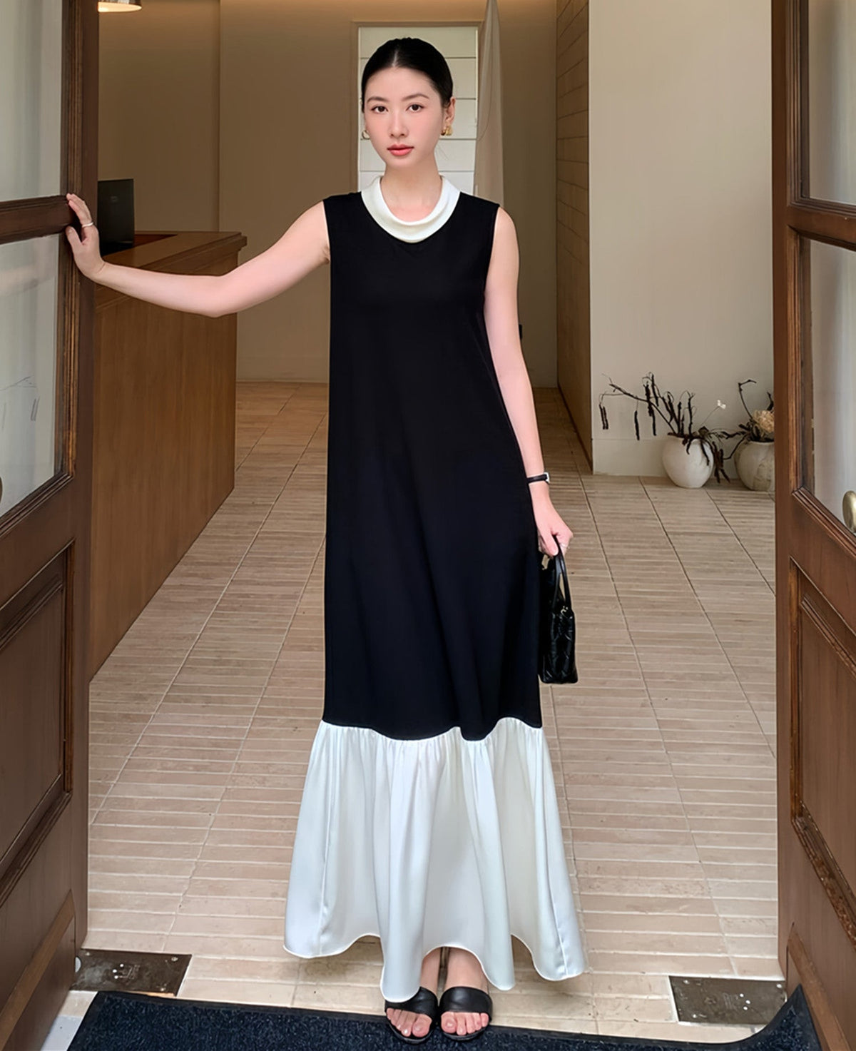 【dress】ドッキングノースリーブロングワンピース  N3728