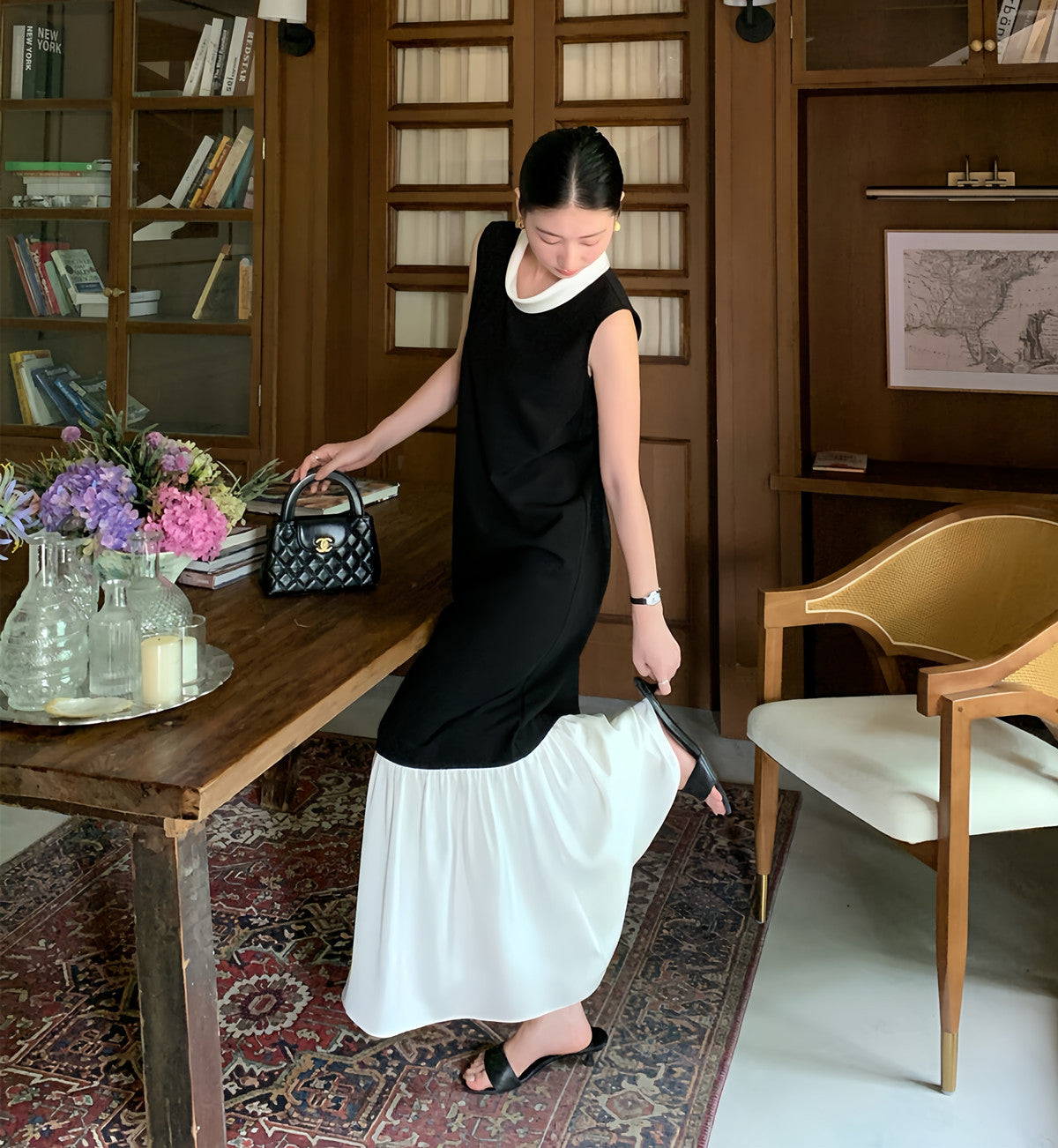 【dress】ドッキングノースリーブロングワンピース  N3728