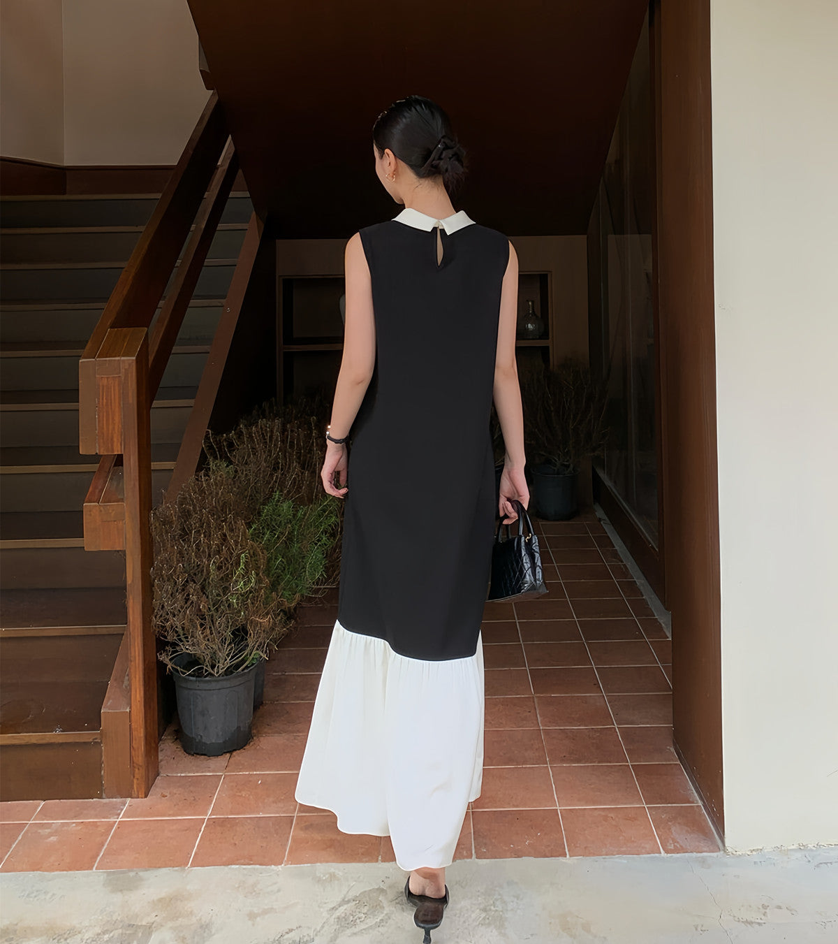 【dress】ドッキングノースリーブロングワンピース  N3728
