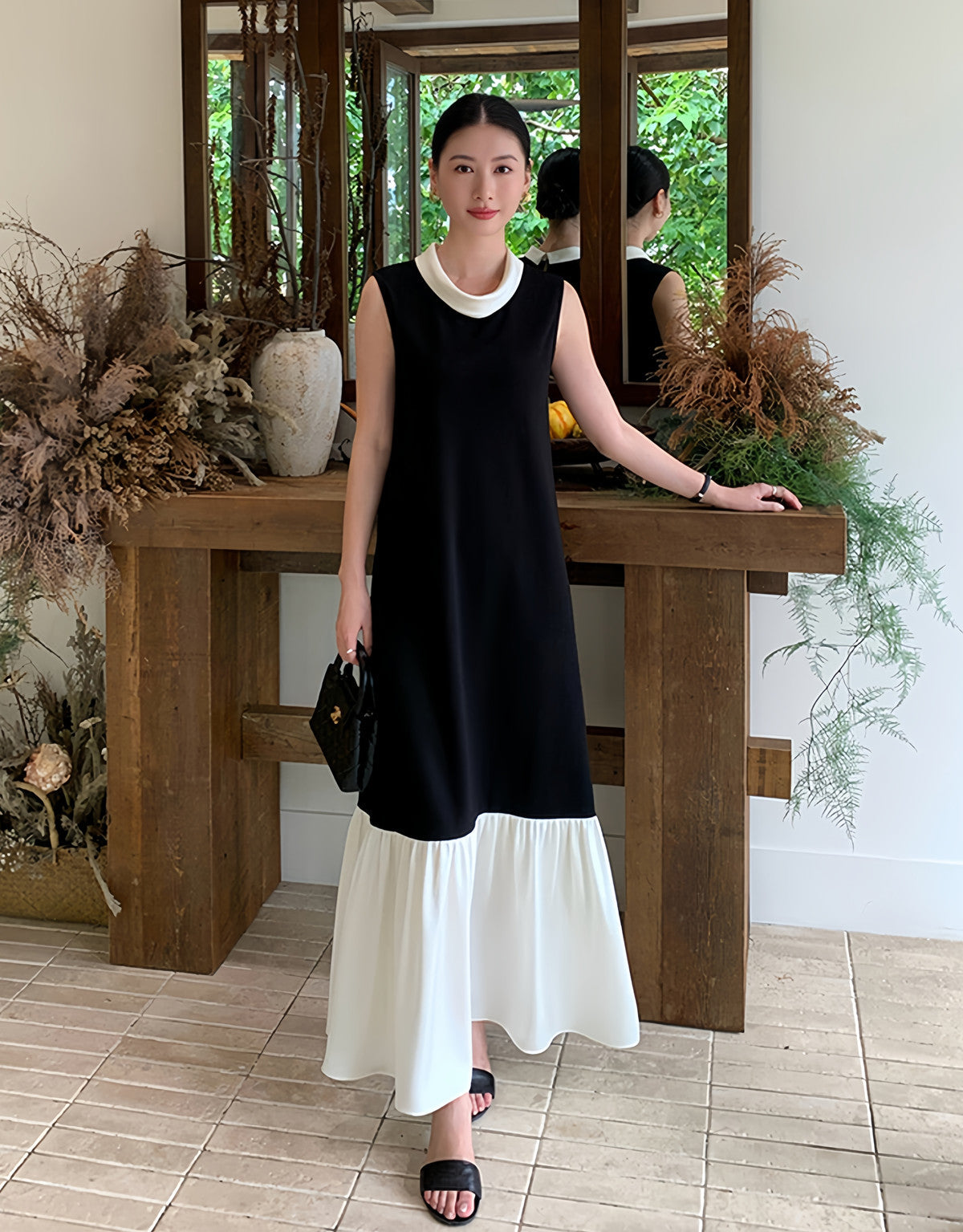 【dress】ドッキングノースリーブロングワンピース  N3728