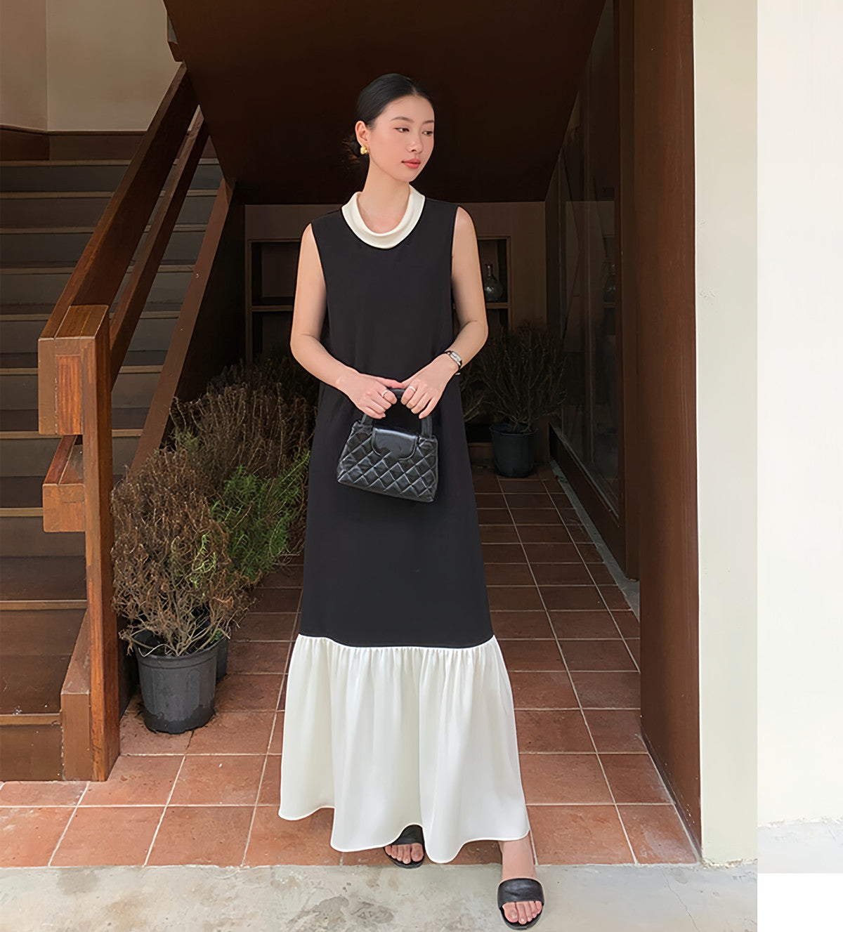 【dress】ドッキングノースリーブロングワンピース  N3728
