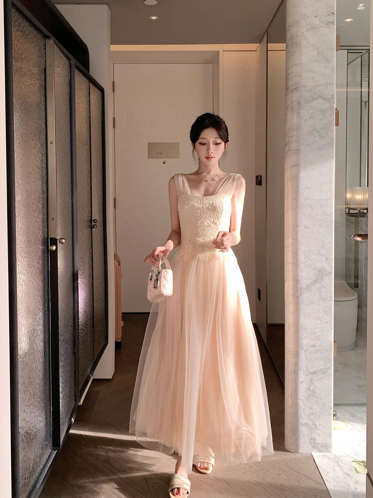 【dress】レースチュールドッキングロングワンピース  N3731