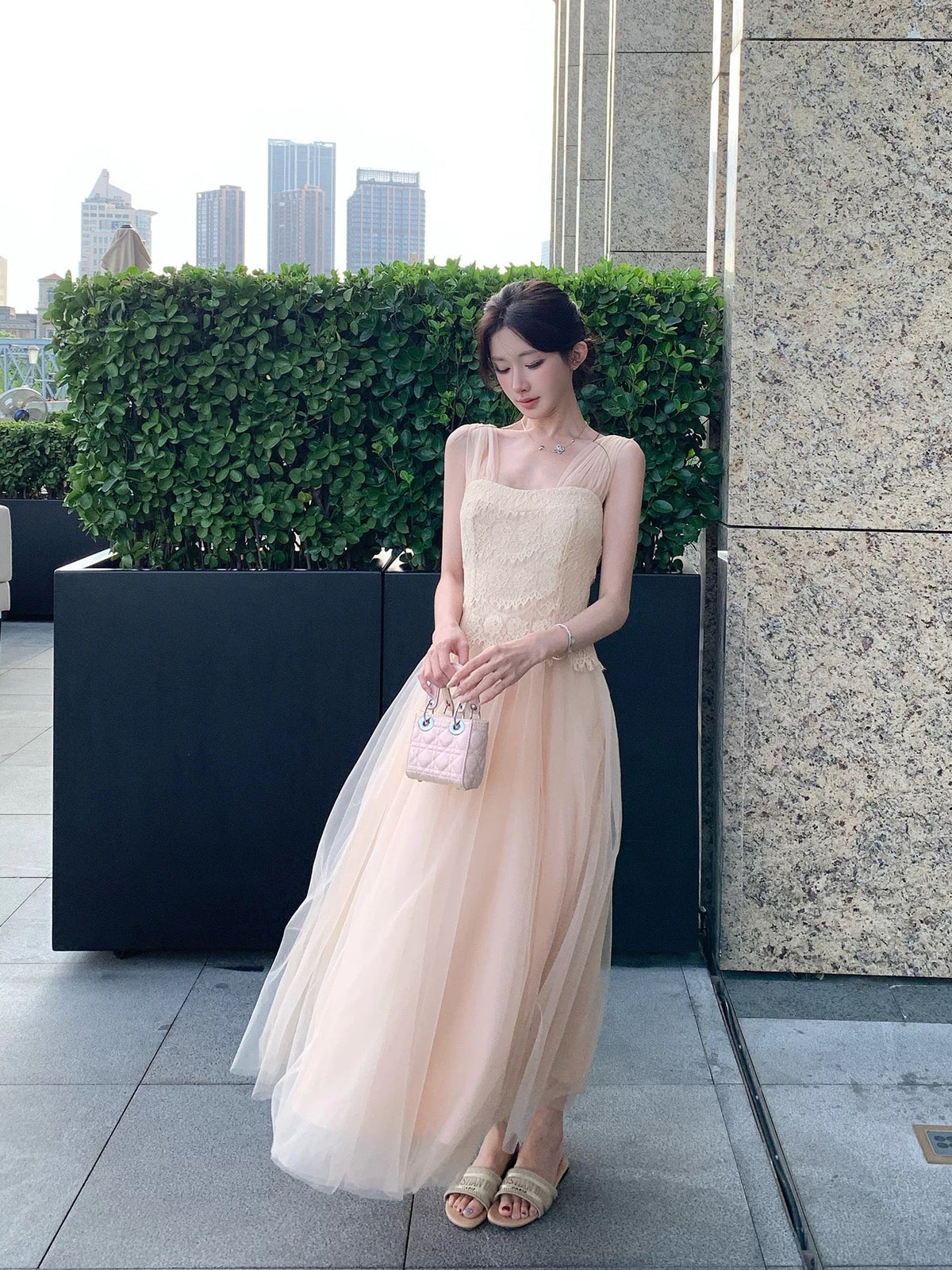 【dress】レースチュールドッキングロングワンピース  N3731