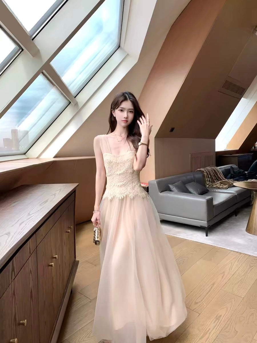 【dress】レースチュールドッキングロングワンピース  N3731
