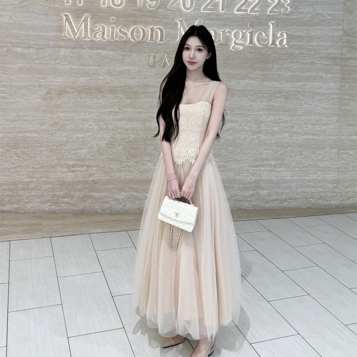 【dress】レースチュールドッキングロングワンピース  N3731