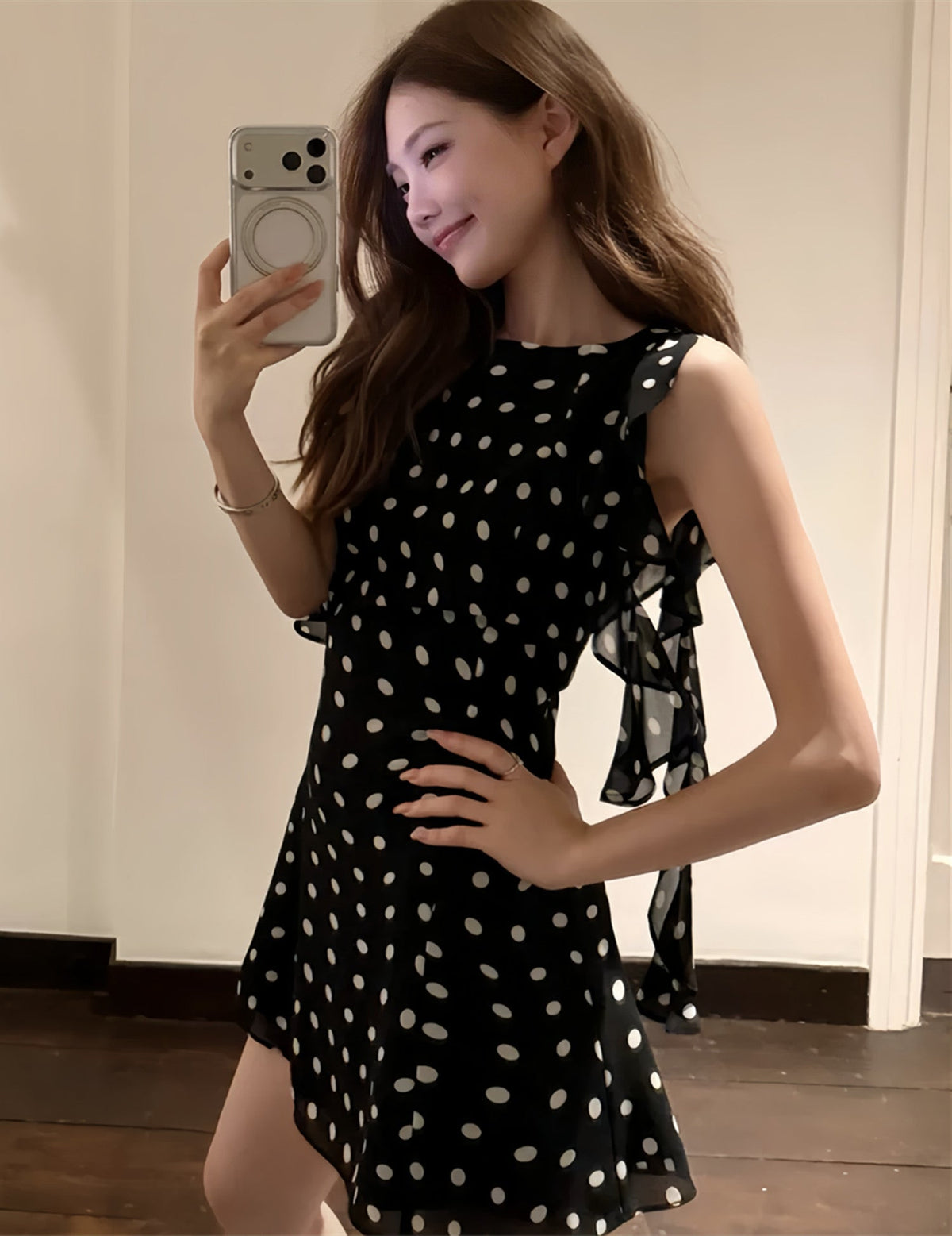 【dress】フリルドットミニワンピース Q8710