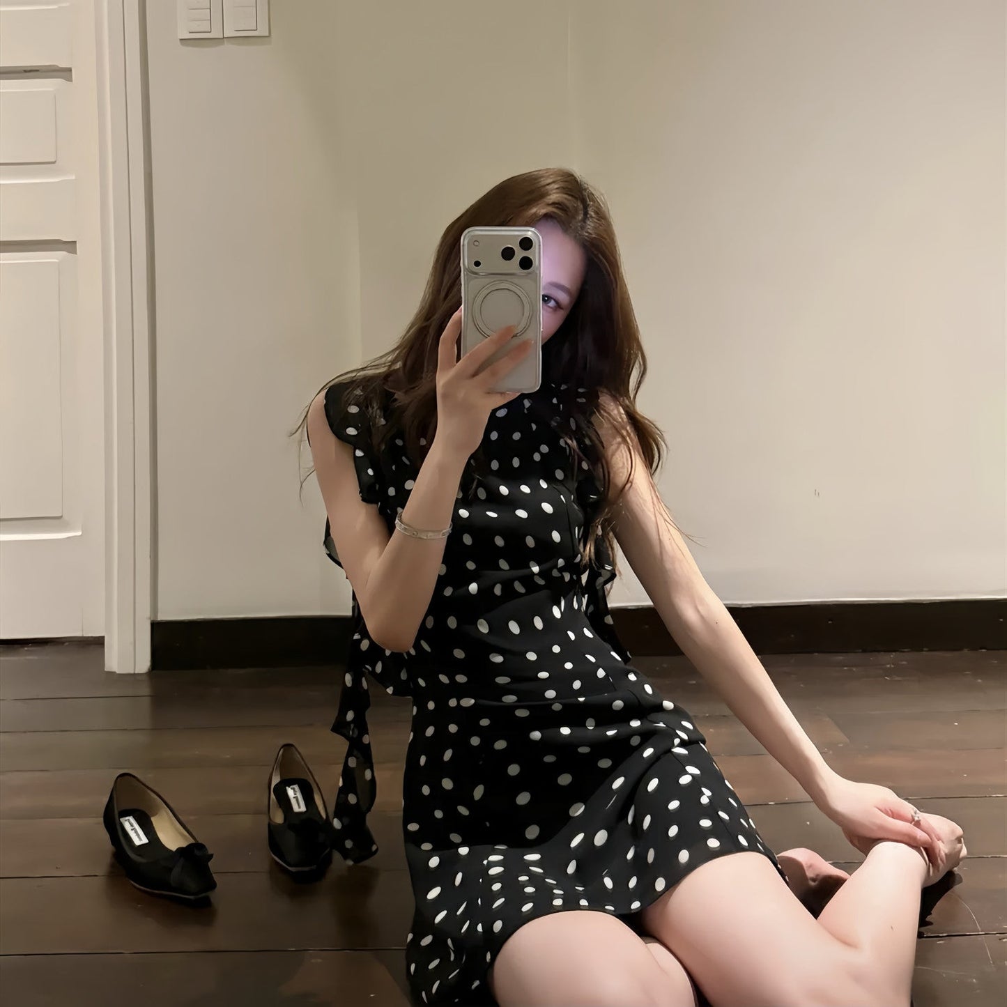 【dress】フリルドットミニワンピース Q8710