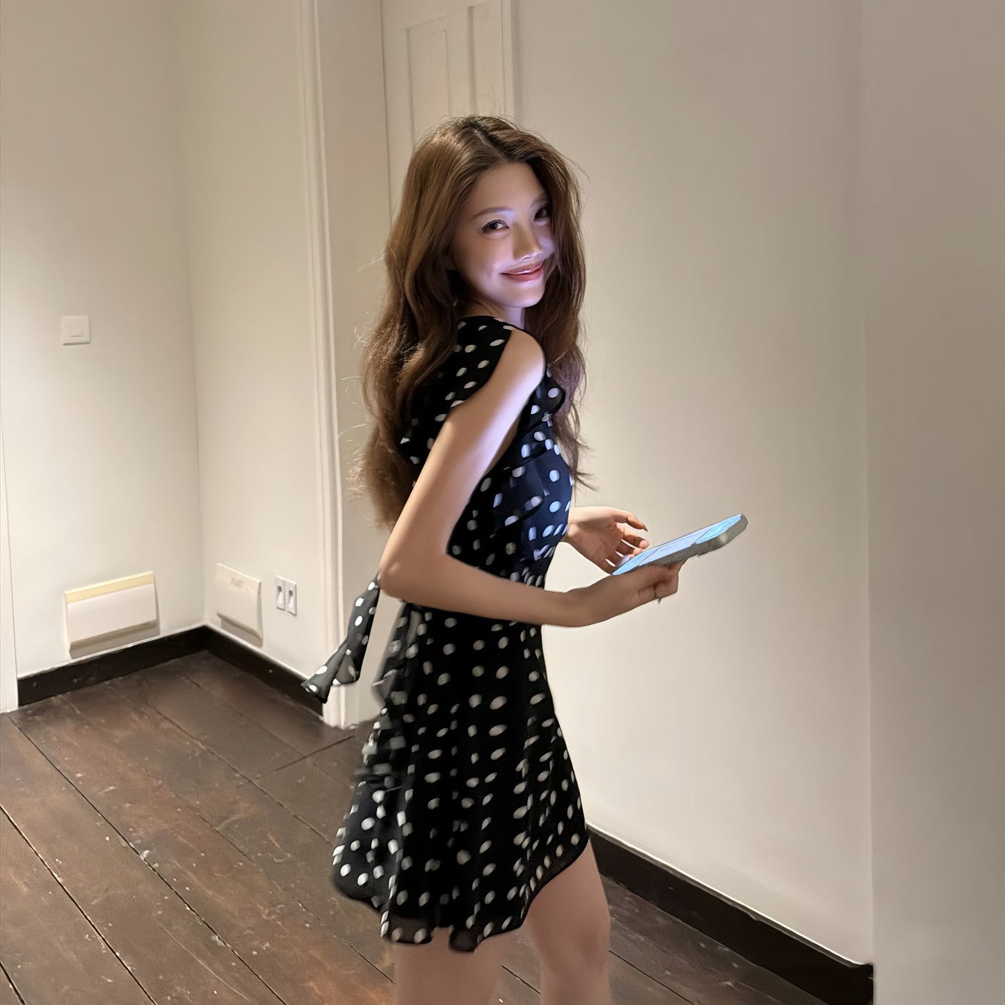 【dress】フリルドットミニワンピース Q8710