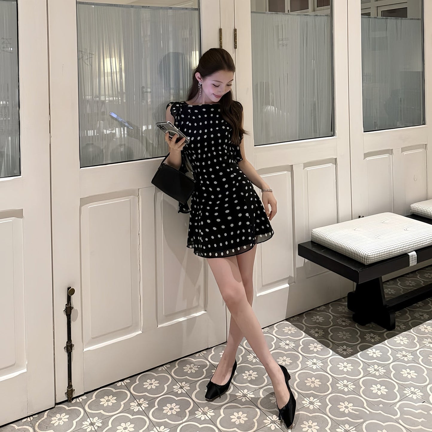 【dress】フリルドットミニワンピース Q8710