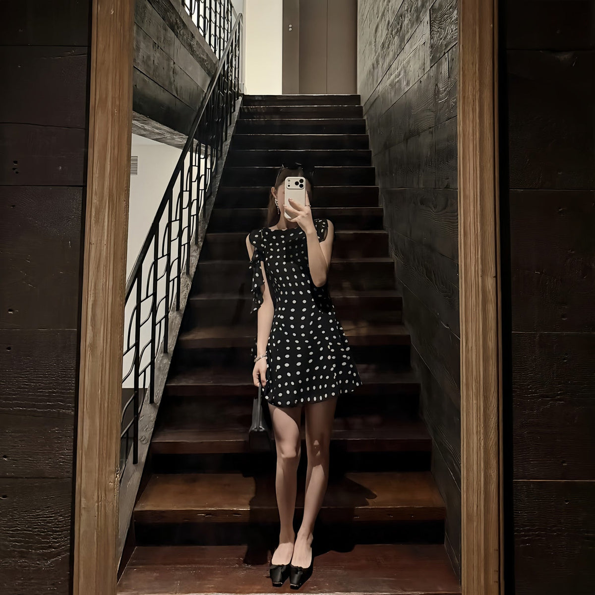 【dress】フリルドットミニワンピース Q8710