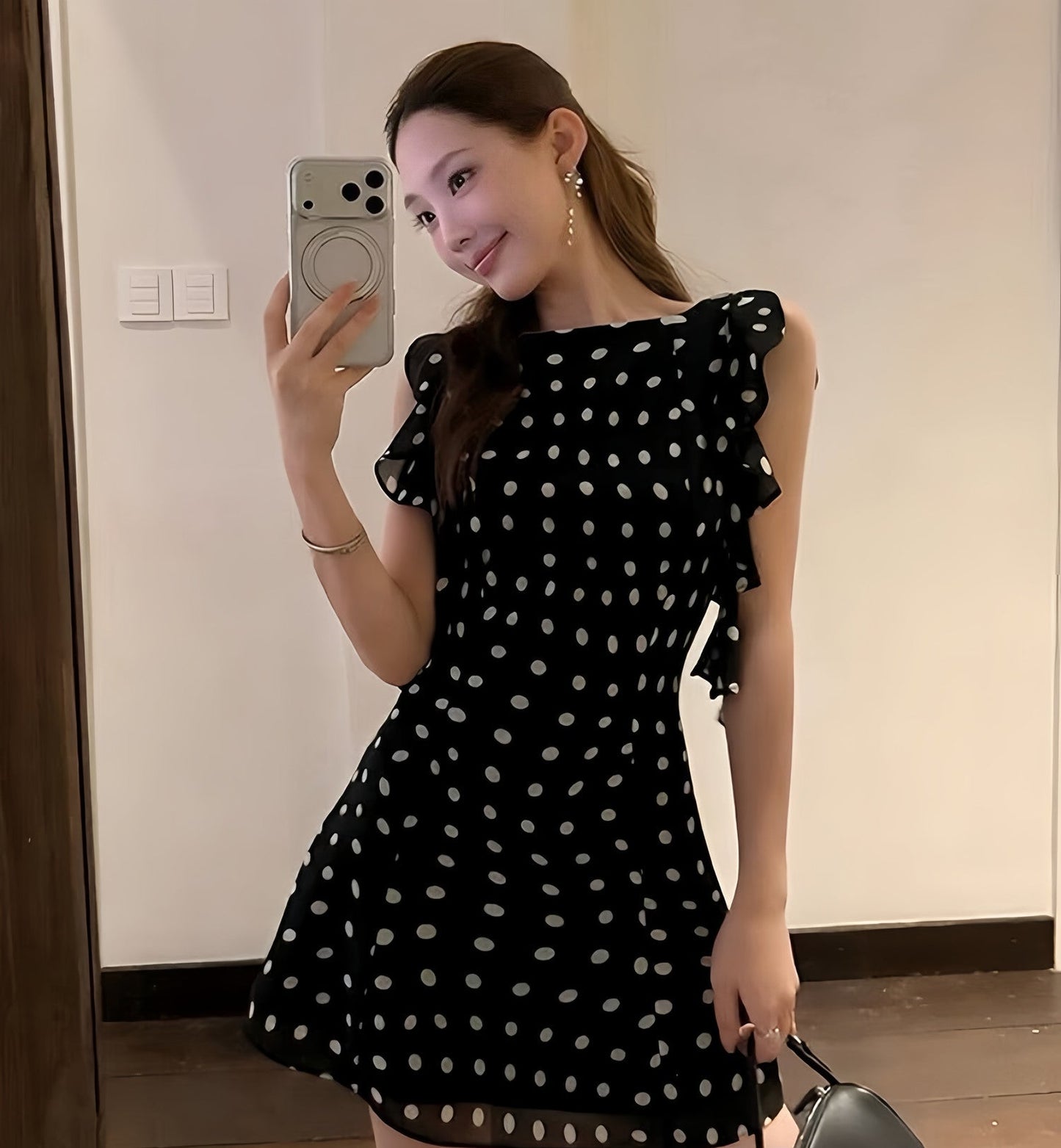 【dress】フリルドットミニワンピース Q8710