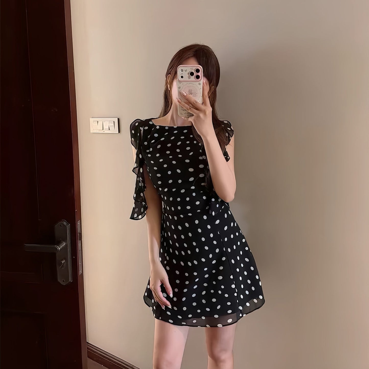 【dress】フリルドットミニワンピース Q8710