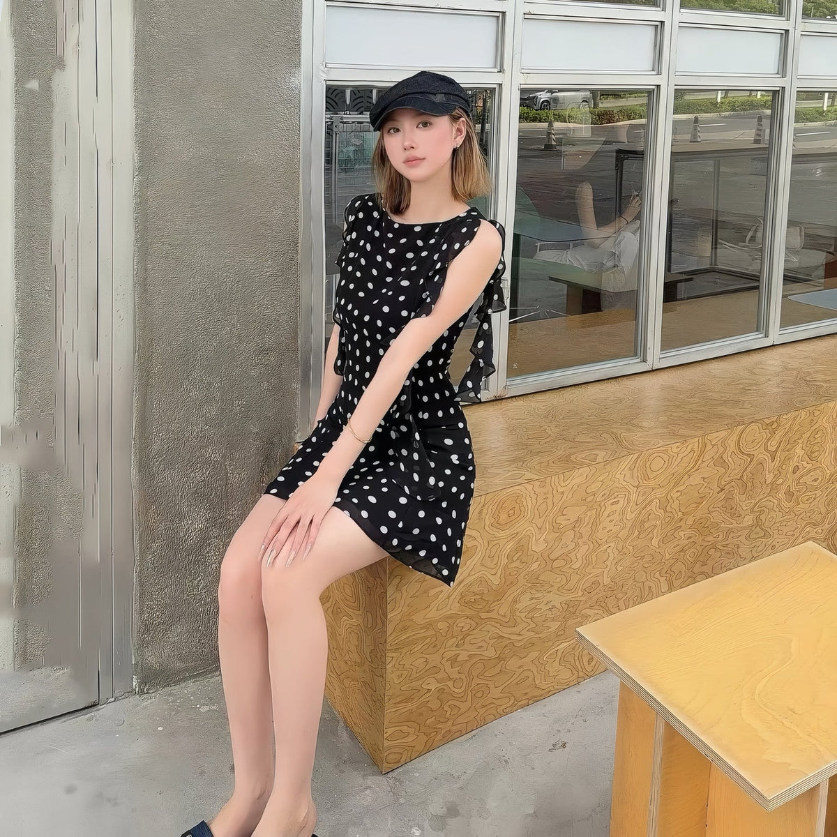 【dress】フリルドットミニワンピース Q8710
