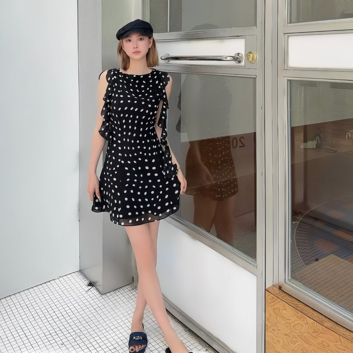 【dress】フリルドットミニワンピース Q8710