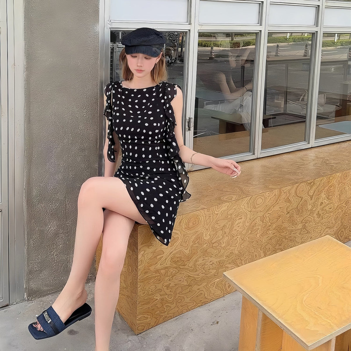 【dress】フリルドットミニワンピース Q8710
