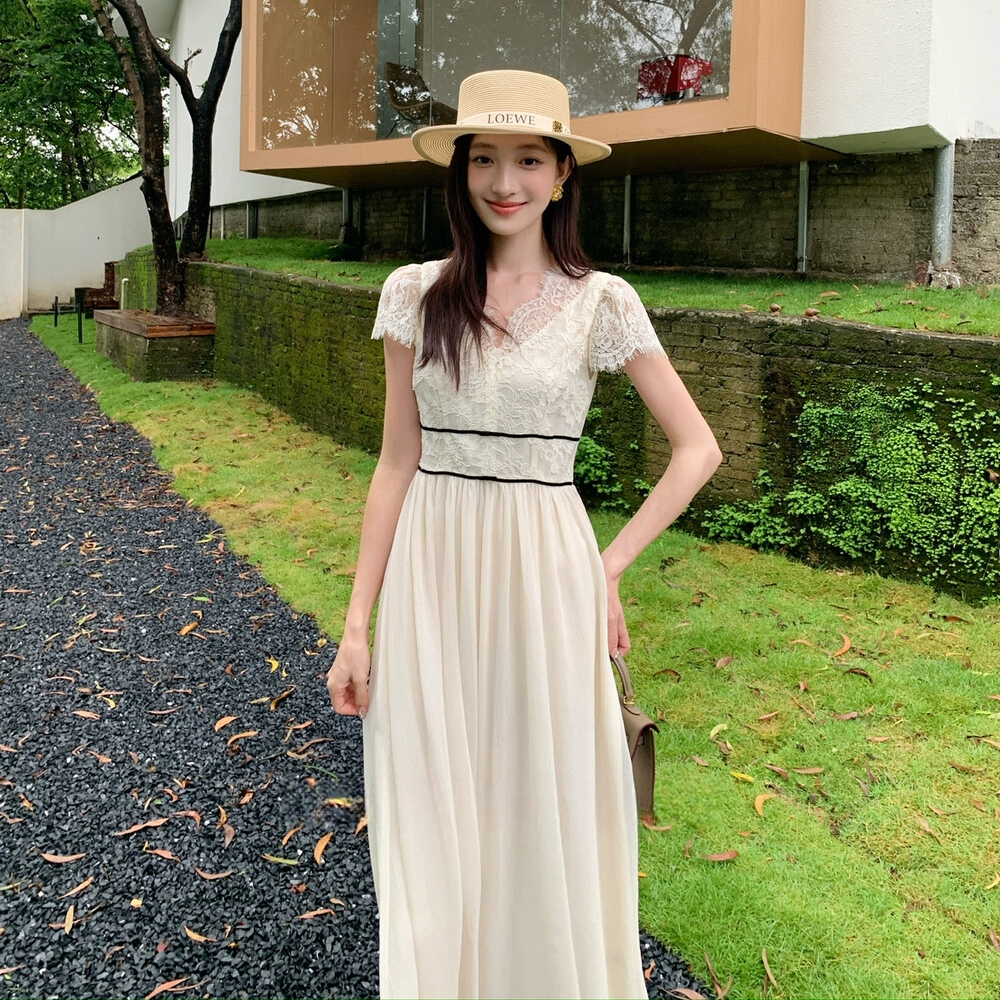 【dress】レースドッキングロングワンピース  N3738