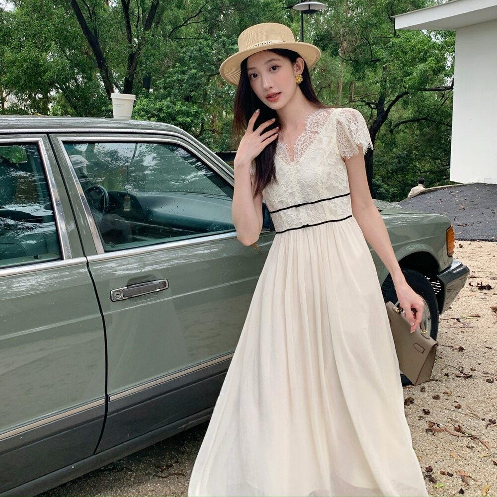 【dress】レースドッキングロングワンピース  N3738