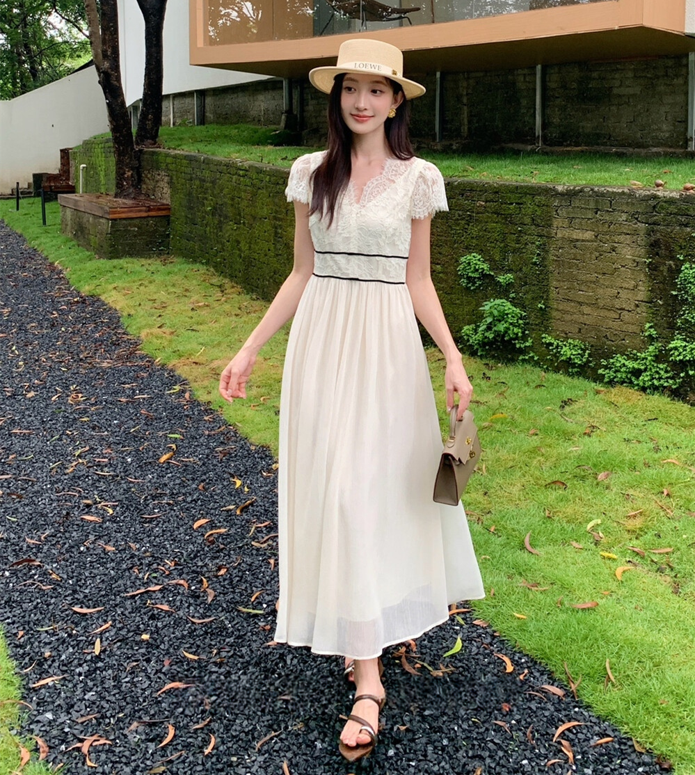 【dress】レースドッキングロングワンピース  N3738