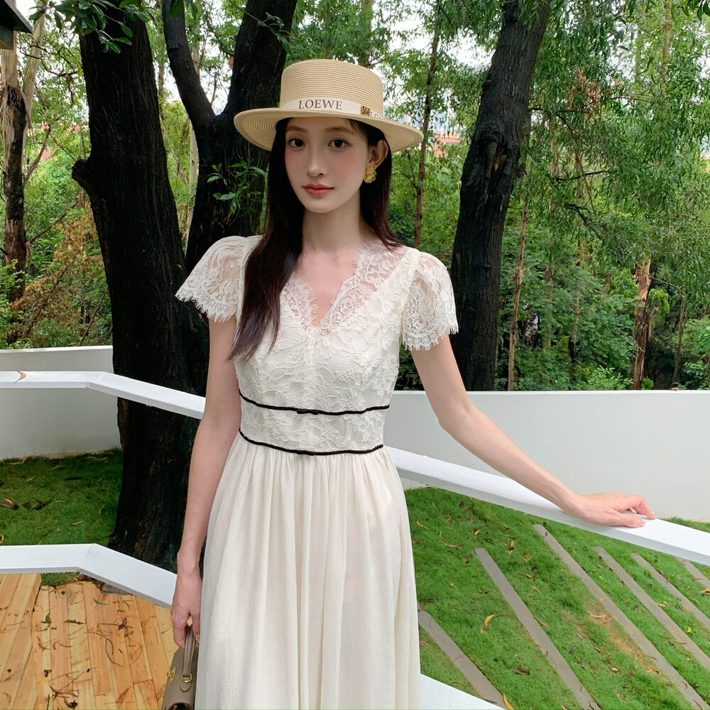 【dress】レースドッキングロングワンピース  N3738