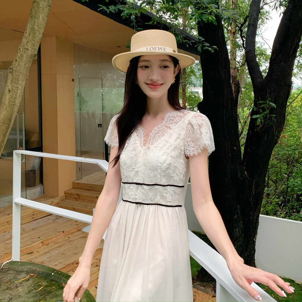 【dress】レースドッキングロングワンピース  N3738