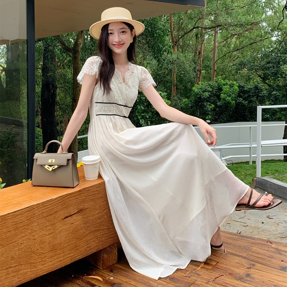 【dress】レースドッキングロングワンピース  N3738