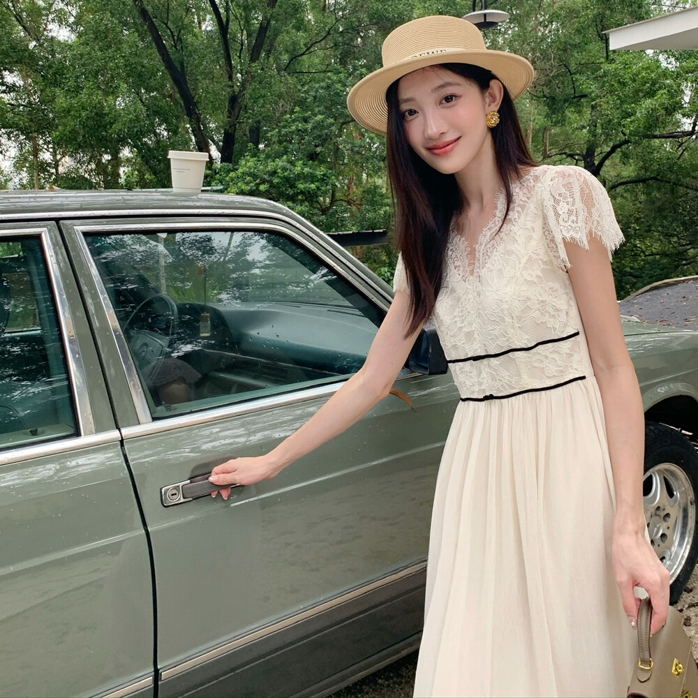 【dress】レースドッキングロングワンピース  N3738