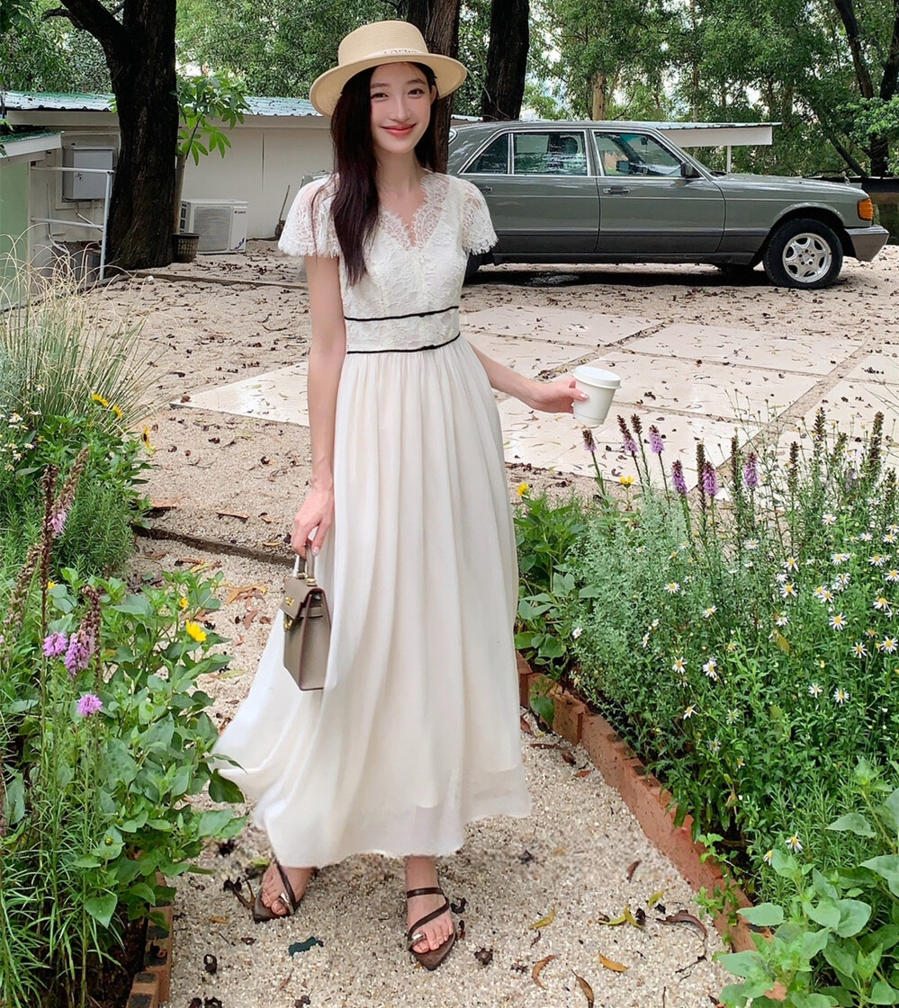 【dress】レースドッキングロングワンピース  N3738