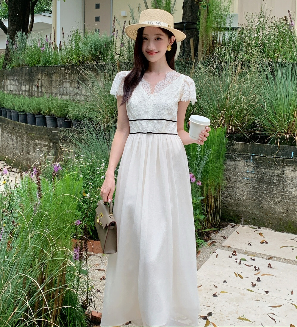 【dress】レースドッキングロングワンピース  N3738