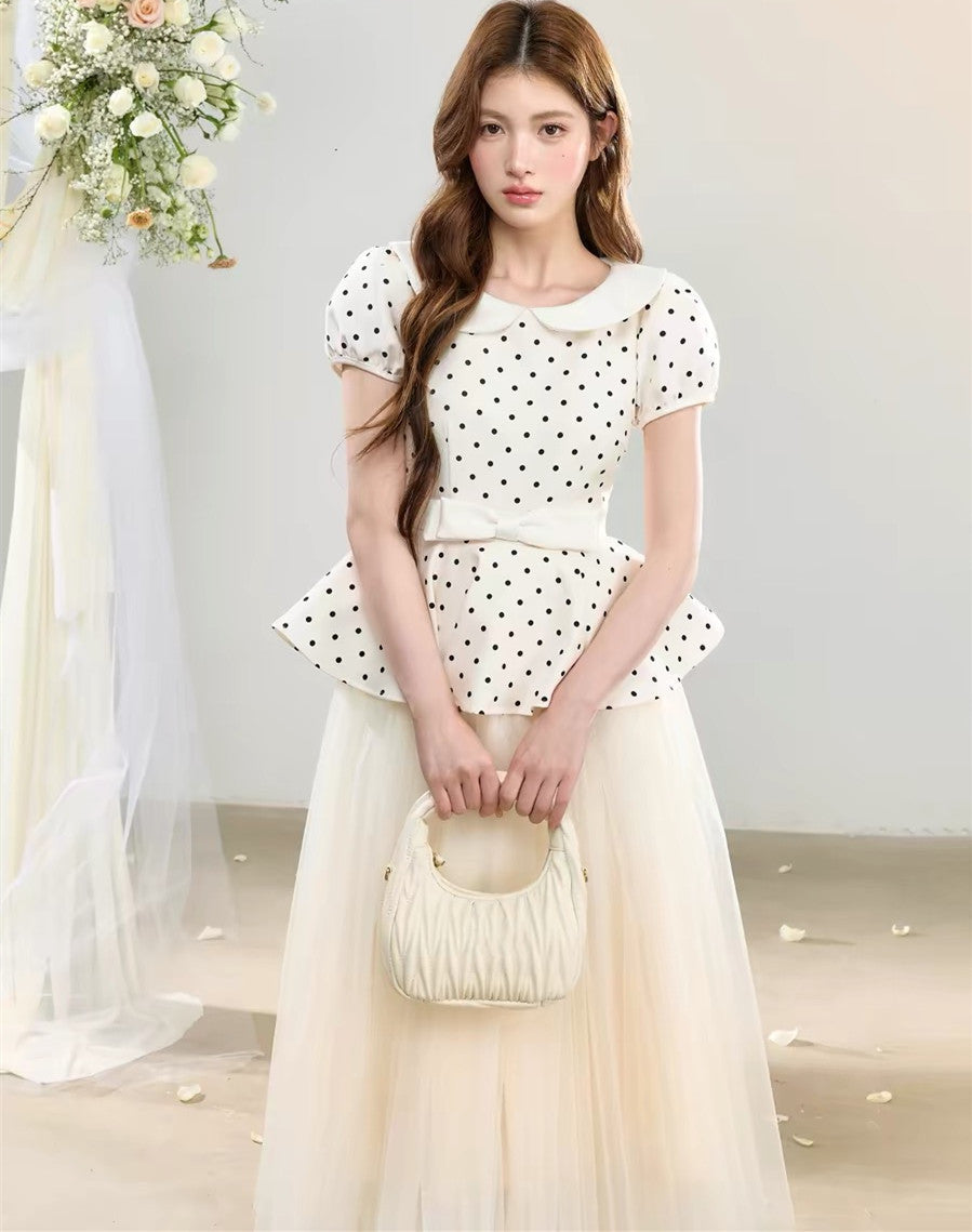 【dress】ペプラムドットチュールドッキングワンピース  N3736