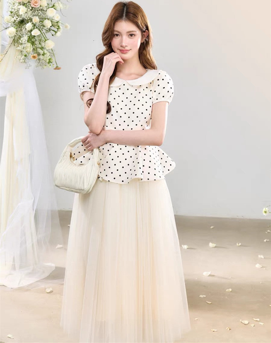 【dress】ペプラムドットチュールドッキングワンピース  N3736