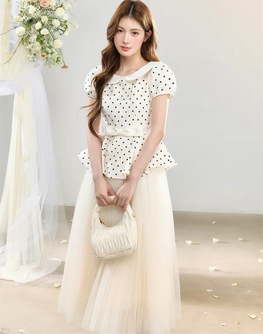 【dress】ペプラムドットチュールドッキングワンピース  N3736