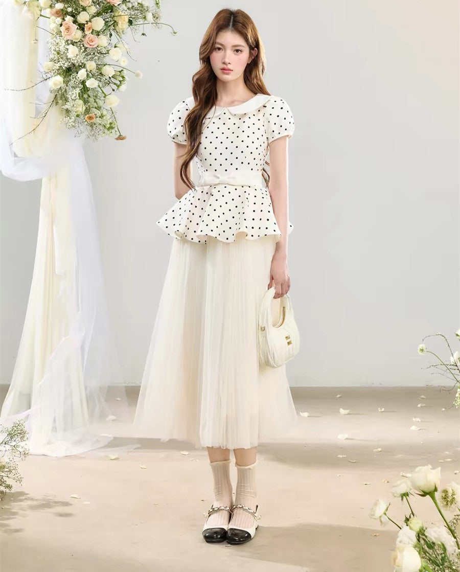 【dress】ペプラムドットチュールドッキングワンピース  N3736