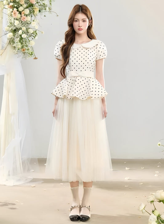 【dress】ペプラムドットチュールドッキングワンピース  N3736
