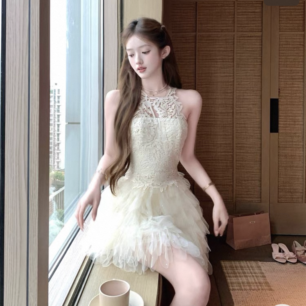 【dress】レースドッキングチュールミニワンピース  N3737