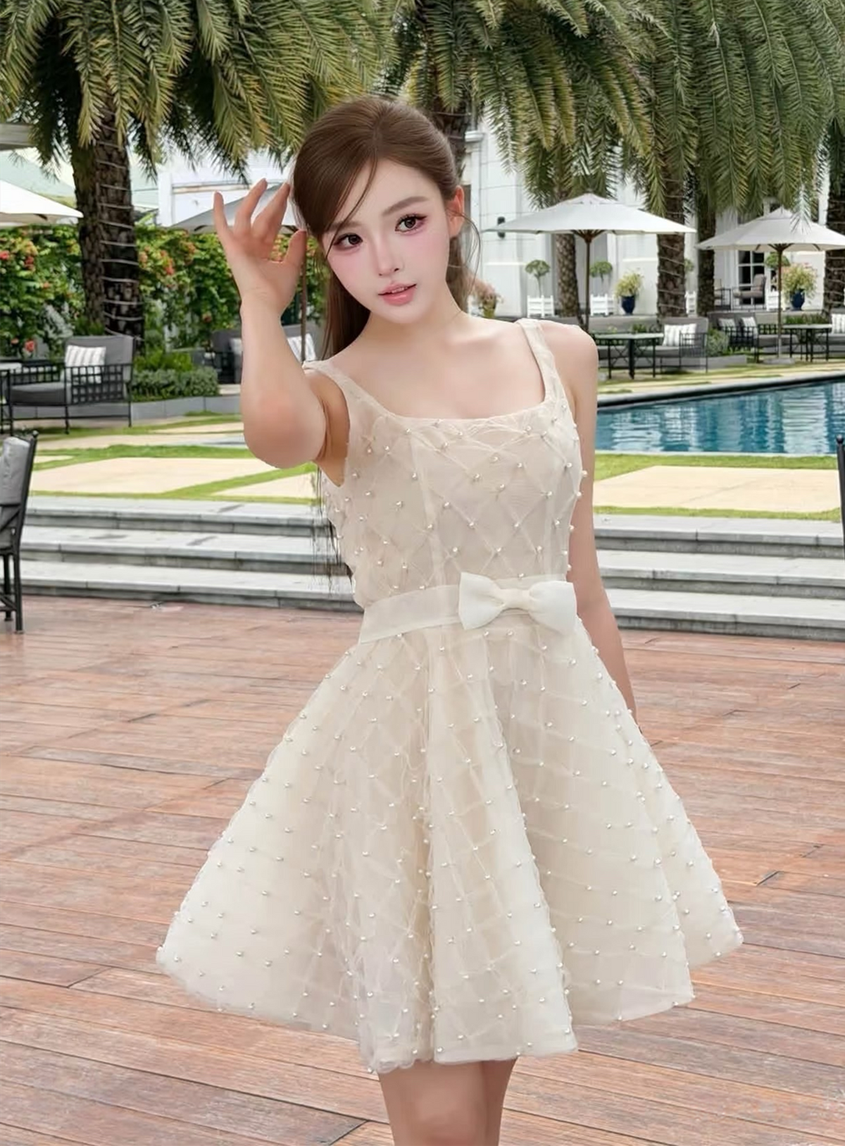 【dress】パールチュールミニワンピース   N3742
