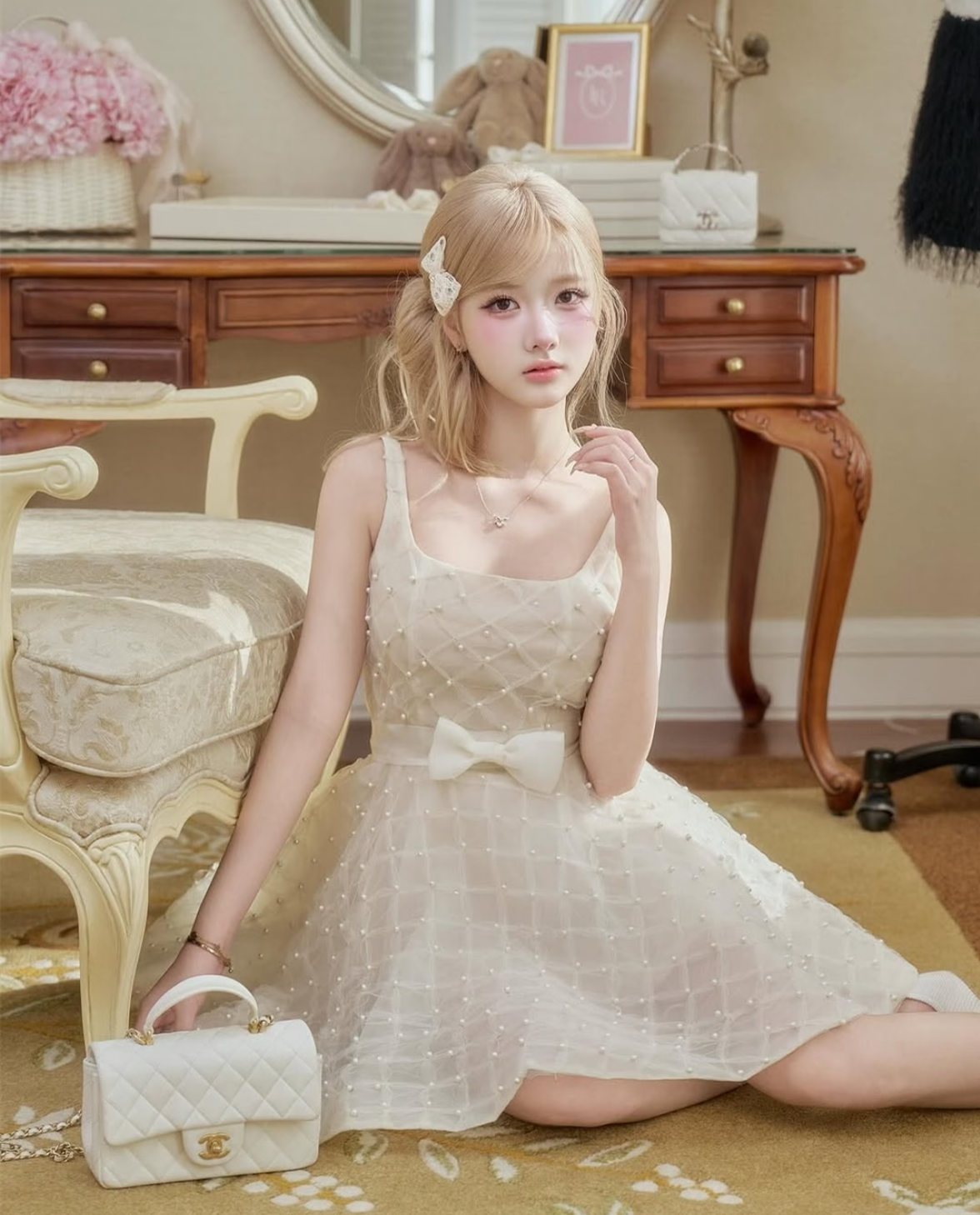 【dress】パールチュールミニワンピース   N3742