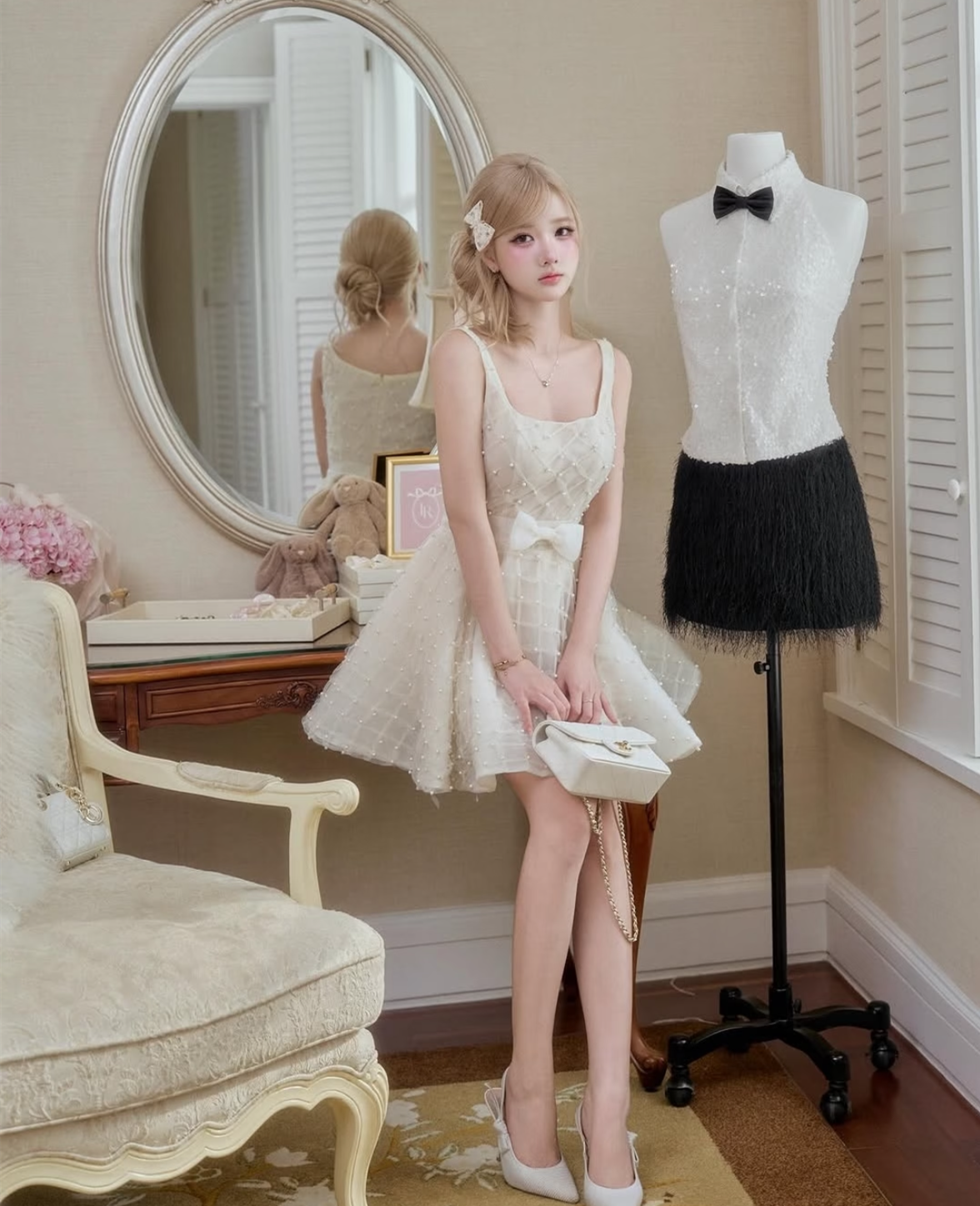 【dress】パールチュールミニワンピース   N3742