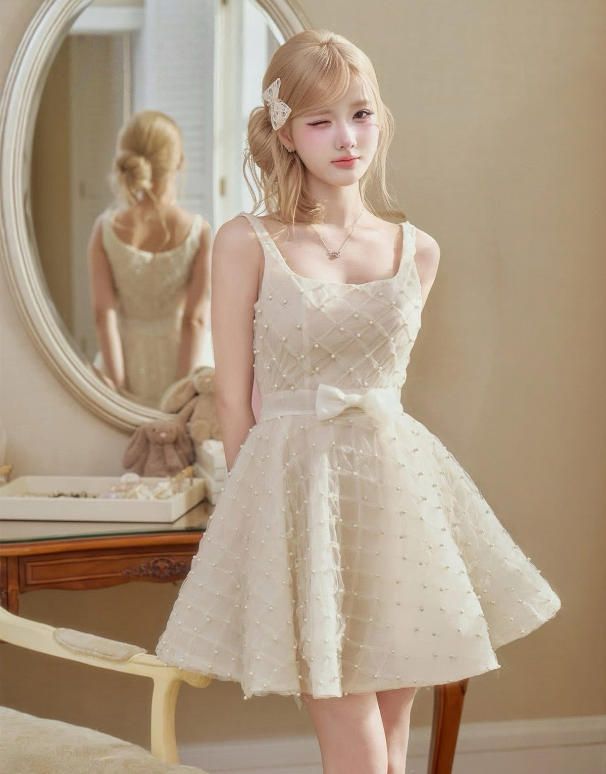 【dress】パールチュールミニワンピース   N3742