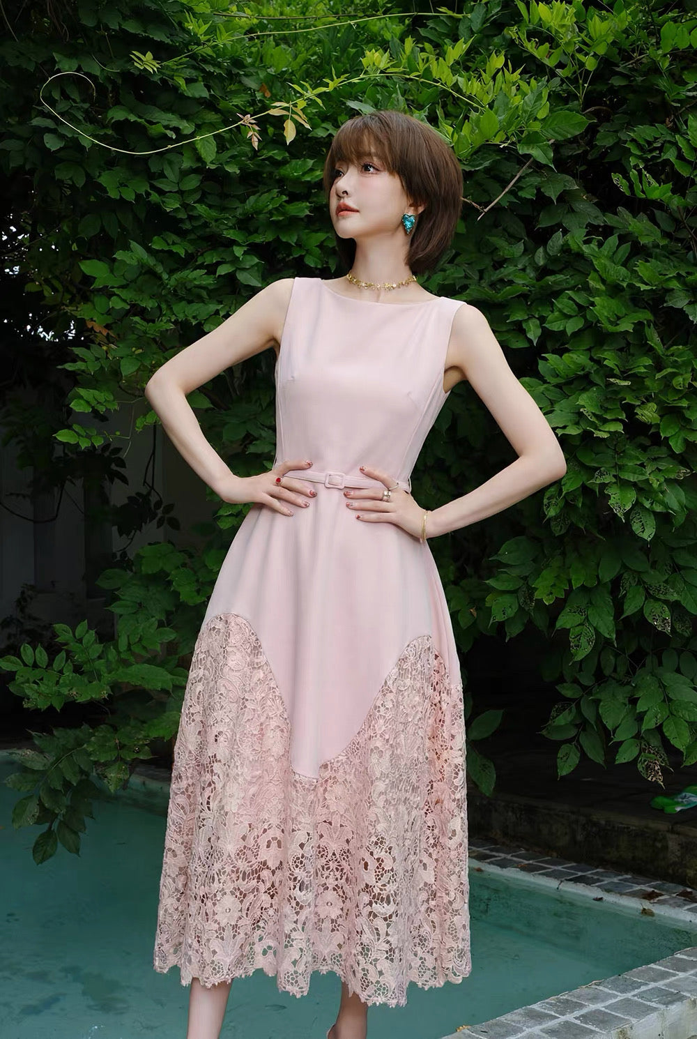 【dress】レースドッキングロングワンピース   N3743