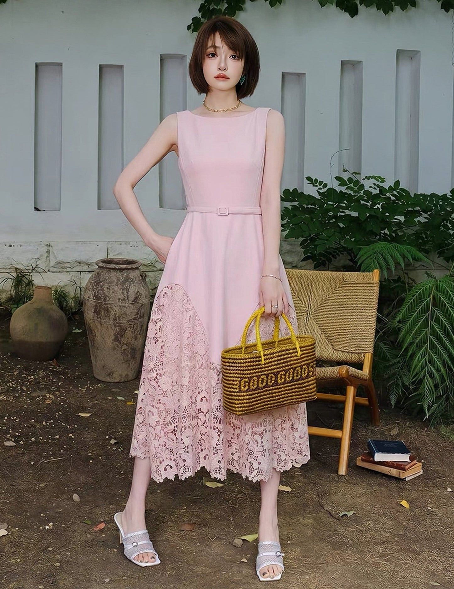 【dress】レースドッキングロングワンピース   N3743