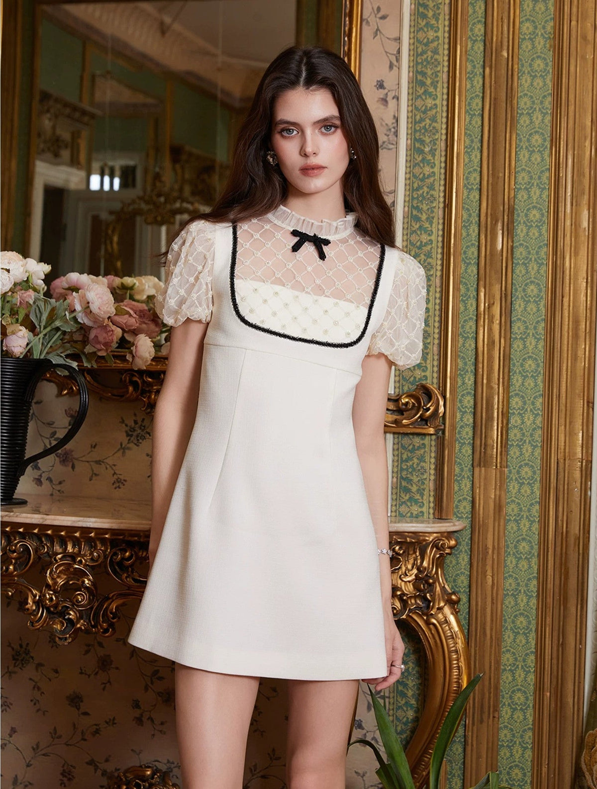 【dress】シアーチュールドッキングミニワンピース   N3746